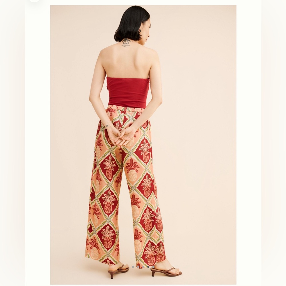 FARM Rio Red Strapless Top with Patterned Wide-Leg Pants - Picture 3 of 5